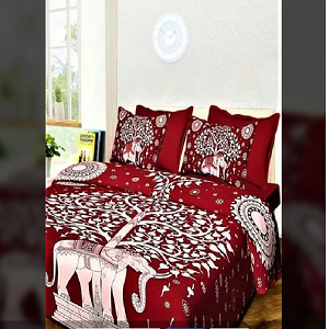 Jaipuri Black Elephant Printed Bed Sheet
